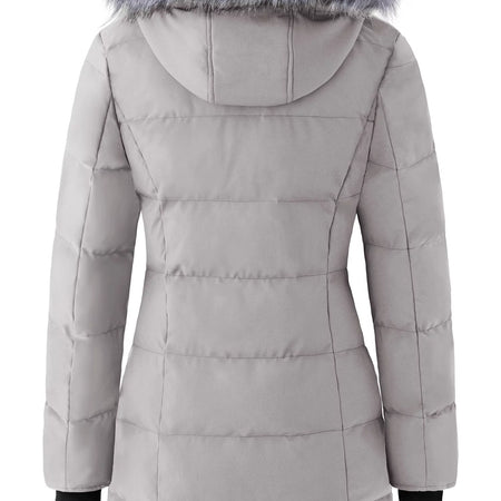 Women'S Winter Coat Hooded Puffer Jacket Insulated Windbreaker Jacket Gray L