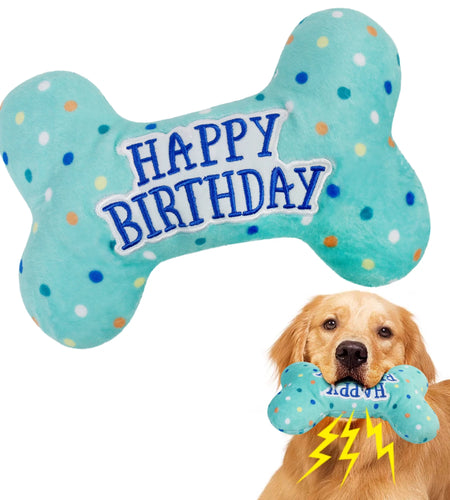 Dog Birthday Toys, Plush Dog Crinkle Squeaky Toys, Dog Chew Toys Bone