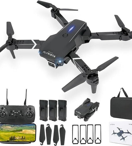 Mini Drone with Camera HD 1080P Foldable Quadcopter with 3 Batteries - Black