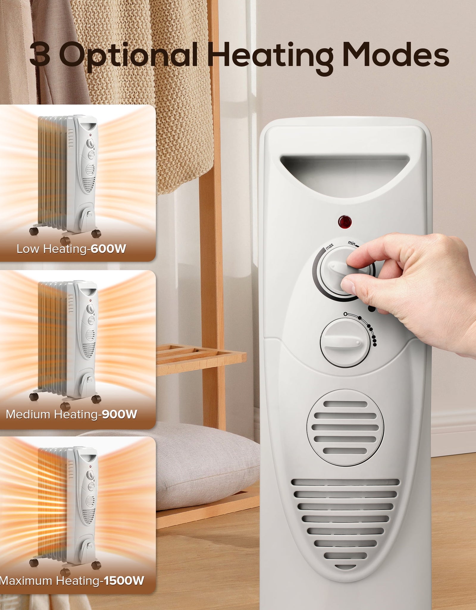 Electric Oil Filled Radiator Space Heater, Thermostat Room Radiant and Room Heater