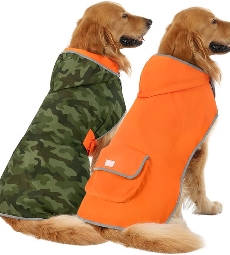 Reversible Dog Raincoat Hooded Slicker Poncho Rain Coat Jacket for Small Medium Large Dogs Camo Orange - L