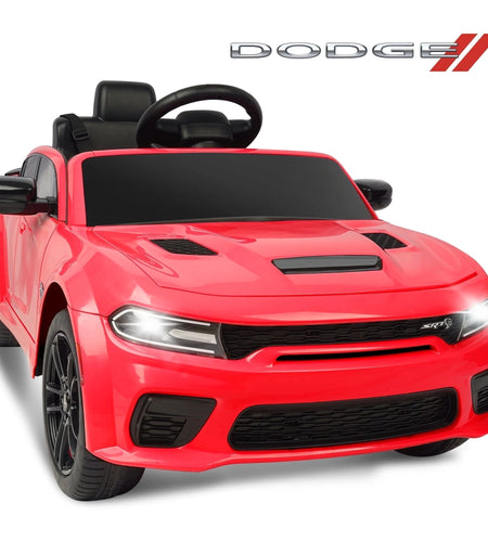 Dodge Electric Ride on Cars for Kids, 12V Licensed Dodge Charger SRT Powered Ride on Toys Cars with Parent Remote Control, Electric Car for Girls 3-5 W/Music Player/Led Headlights/Safety Belt, Red