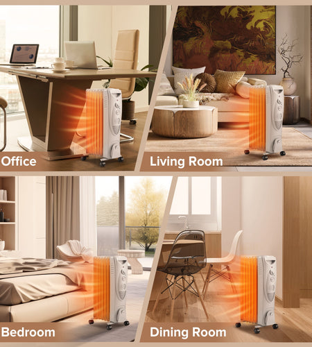 Electric Oil Filled Radiator Space Heater, Thermostat Room Radiant and Room Heater