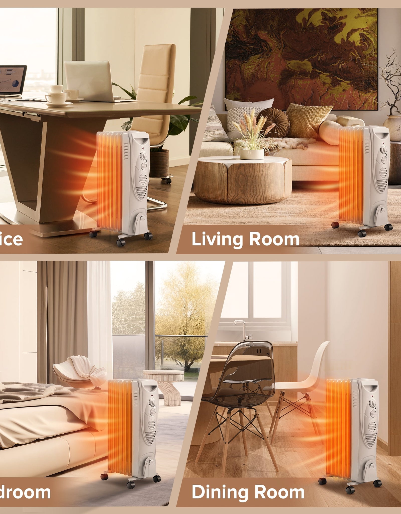 Electric Oil Filled Radiator Space Heater, Thermostat Room Radiant and Room Heater