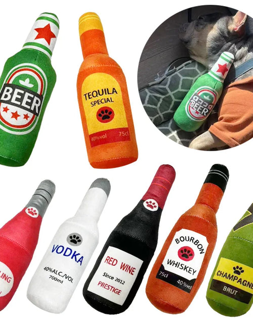 Load image into Gallery viewer, Funny Plush Dog Toys Beer Bottle Shaped Small Large Dogs Squeak Sound Clean Teeth Chew Toy Pets Interactive Playing Supplies
