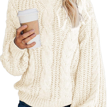 Chic Ballon Sleeve Winter Turtleneck Chunky Sweater Slouchy Oversized Loose Pullover Outerwear Warm Thick