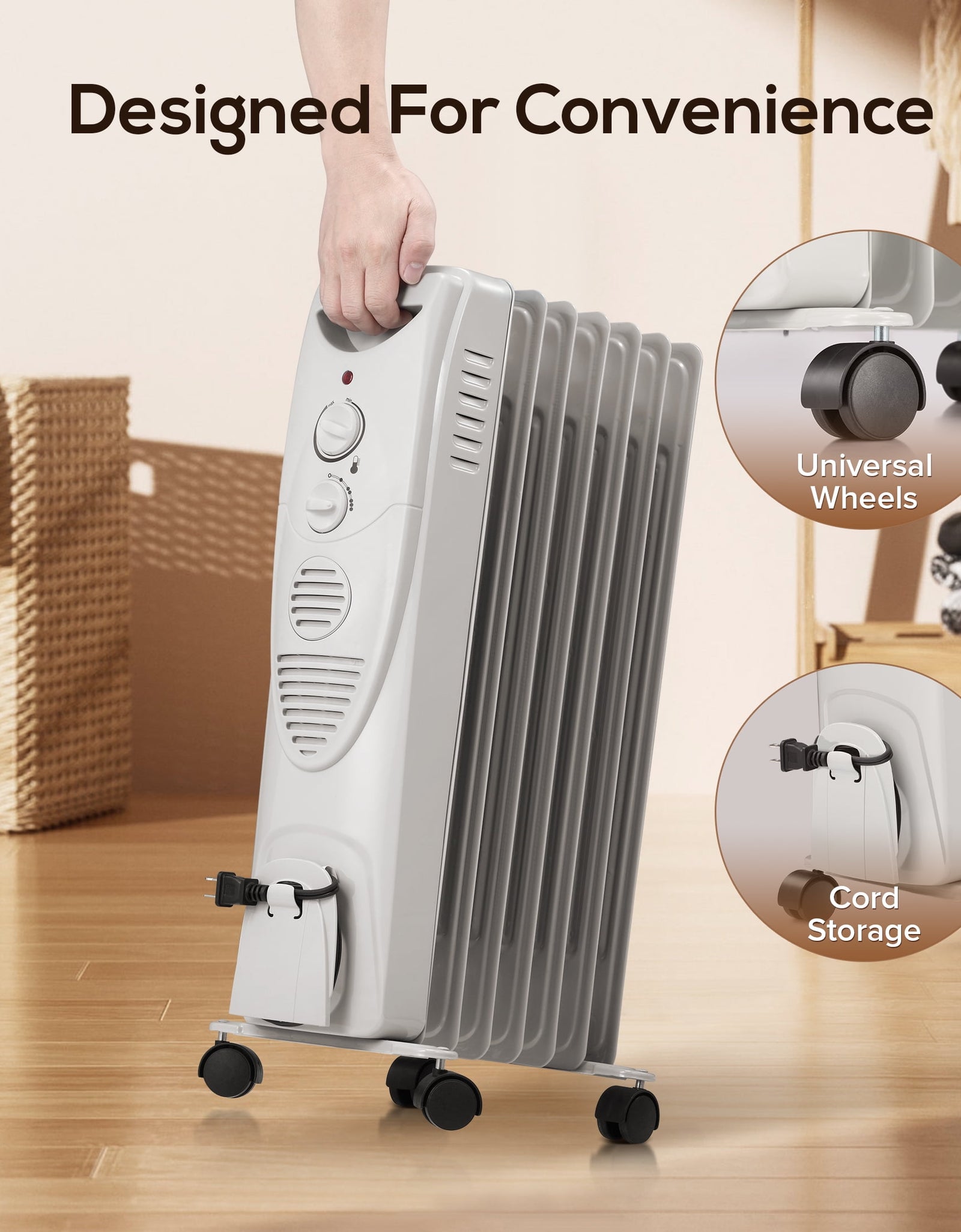 Electric Oil Filled Radiator Space Heater, Thermostat Room Radiant and Room Heater