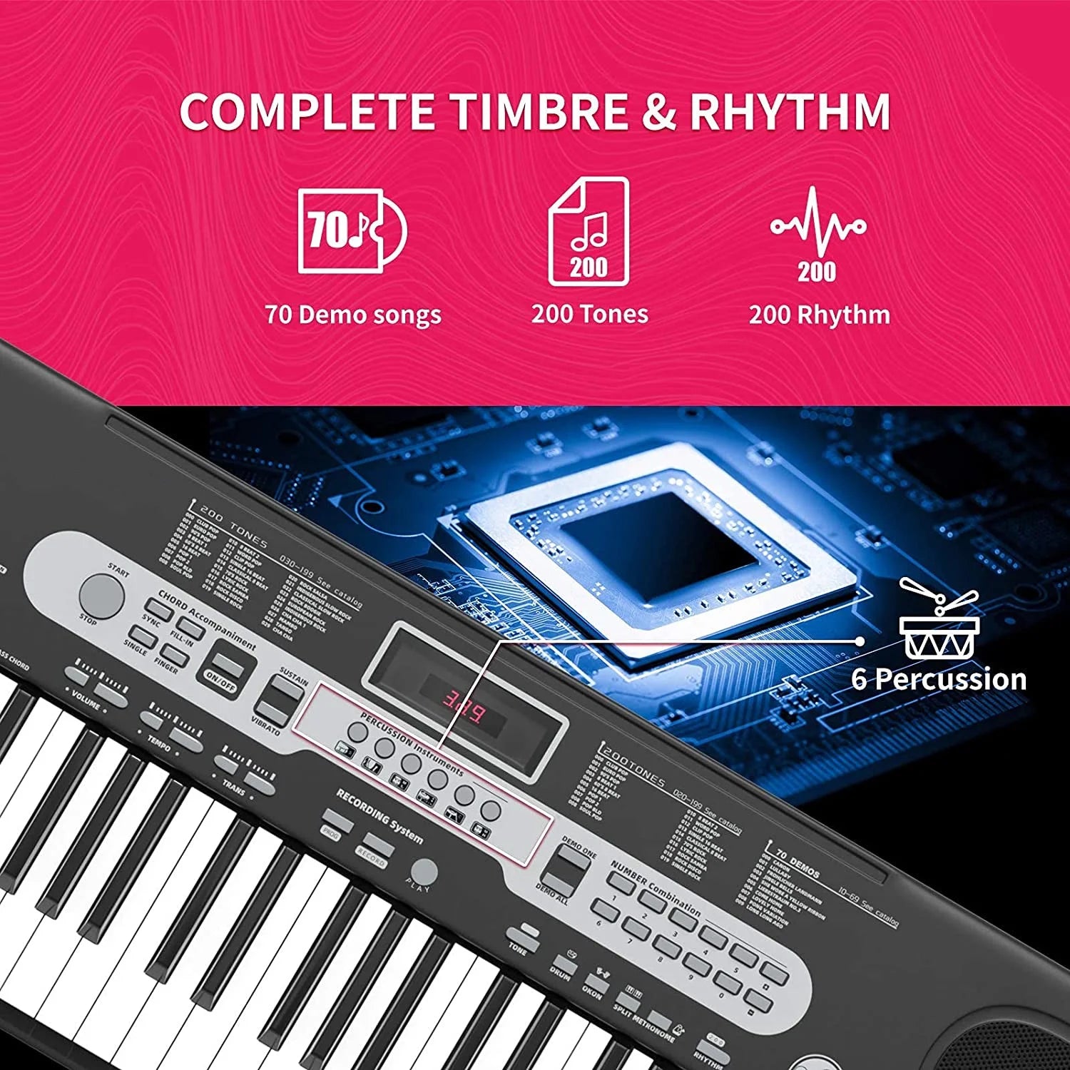 61-Key Portable Electric Keyboard Set Piano Kit with Lighted Keys