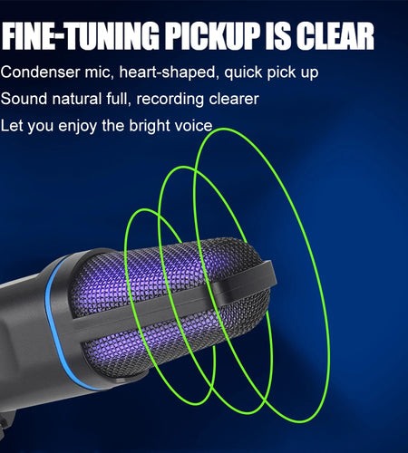 USB Microphone RGB Microfone Condensador Wire Gaming Mic for Podcast Recording Studio Streaming Laptop Desktop PC