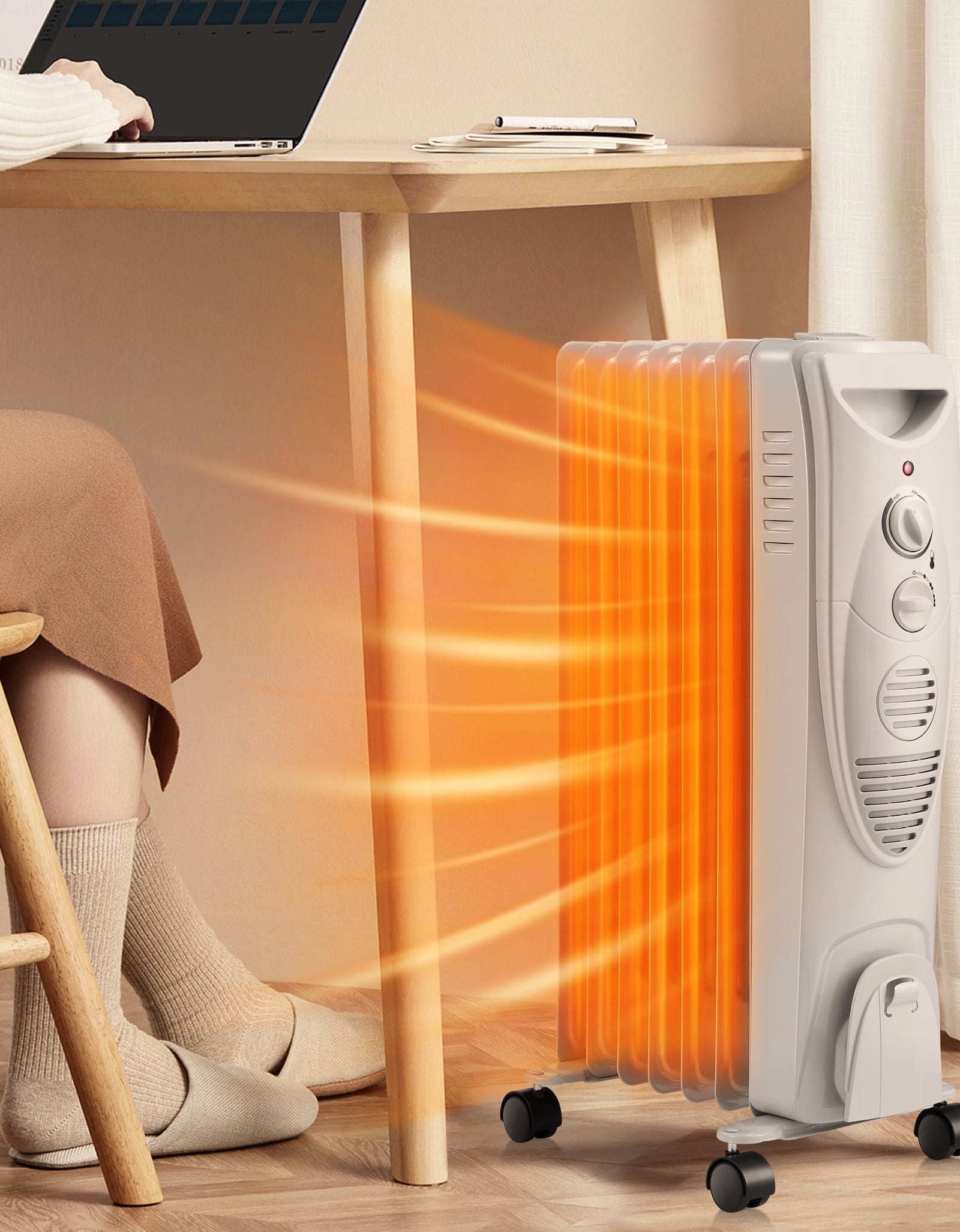 Electric Oil Filled Radiator Space Heater, Thermostat Room Radiant and Room Heater