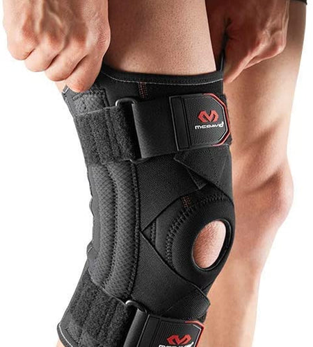 Knee Brace Support with Side Stays & Compression. Knee Sleeve Cross Straps for Knee Stability, Patellar Tendon Support, Tendonitis, Arthritis Pain Relief, Recovery.